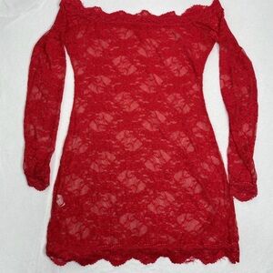 Red Lace Long-Sleeve Off-Shoulder lingerie